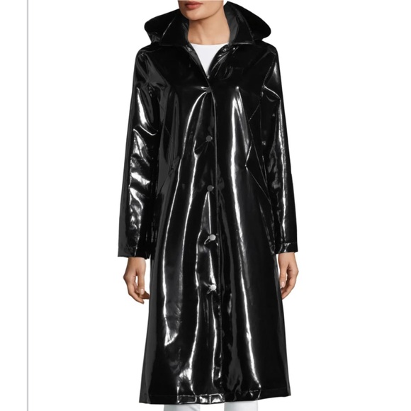 Jane Post Women S Black Hooded Snap-Front Long Rain Slicker Coat NWT - Picture 1 of 13